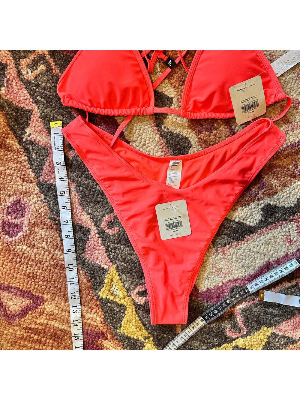 Fabletics NWT Neon Coral Bikini Set Triangle Top & High Cut Bottoms Size Large